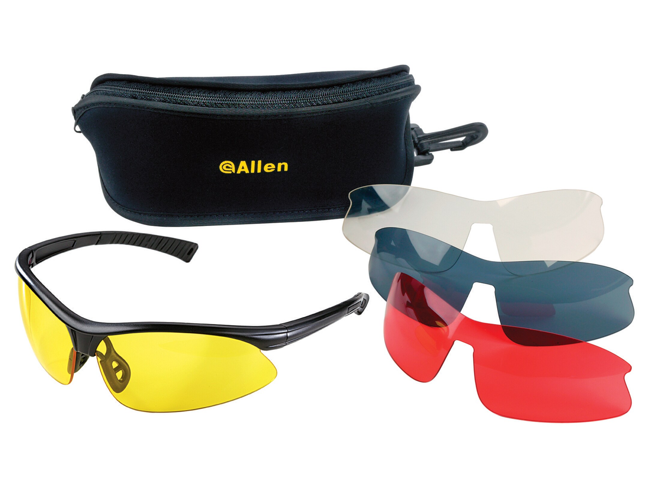 Allen Pro Class Shooting Glasses Black Frame Clear, Yellow, Vermilion