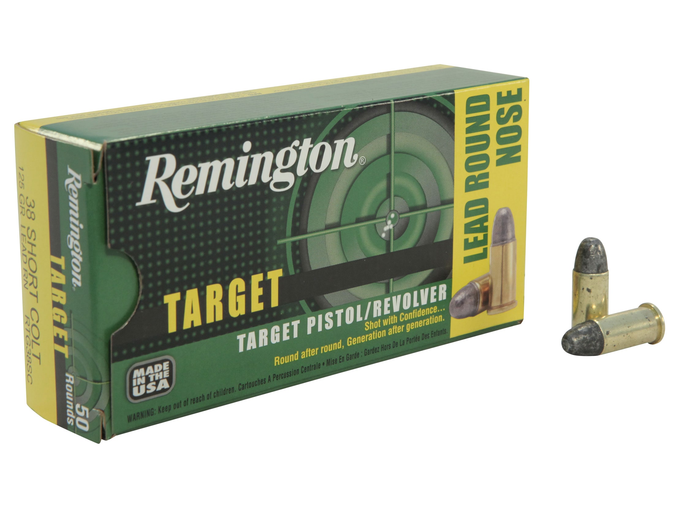 Remington Target 38 Short Colt Ammo 125 Grain Round Nose Box of 50