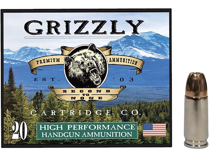 Grizzly Cartridge High Performance Handgun 9mm Luger +P Ammo 124 Grain Jacketed Hollow Point Box of 20