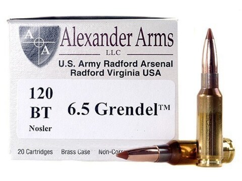 Alexander Arms Ammunition 6.5 Grendel 120 Grain Nosler Ballistic Tip Box of 20