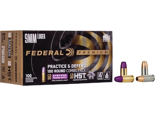 Federal Premium Practice and Defend HST/Syntech Combo 9mm Luger Ammo 147 Grain Total Synthetic Jacket and Jacketed Hollow Point Box of 100