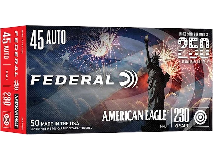 Federal Premium American Eagle USA 250th Edition 45 ACP Ammo 230 Grain Full Metal Jacket Case of 1000 (20 Boxes of 50)