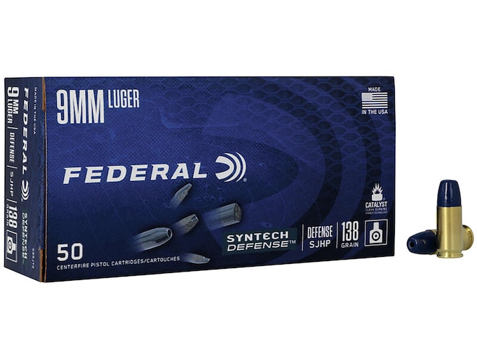 Federal Syntech Defense 9mm Luger Ammo 138 Grain Jacketed Hollow Point Box of 50