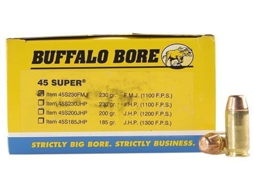 Buffalo Bore Ammo 45 Super 230 Grain Full Metal Jacket Box of 50.