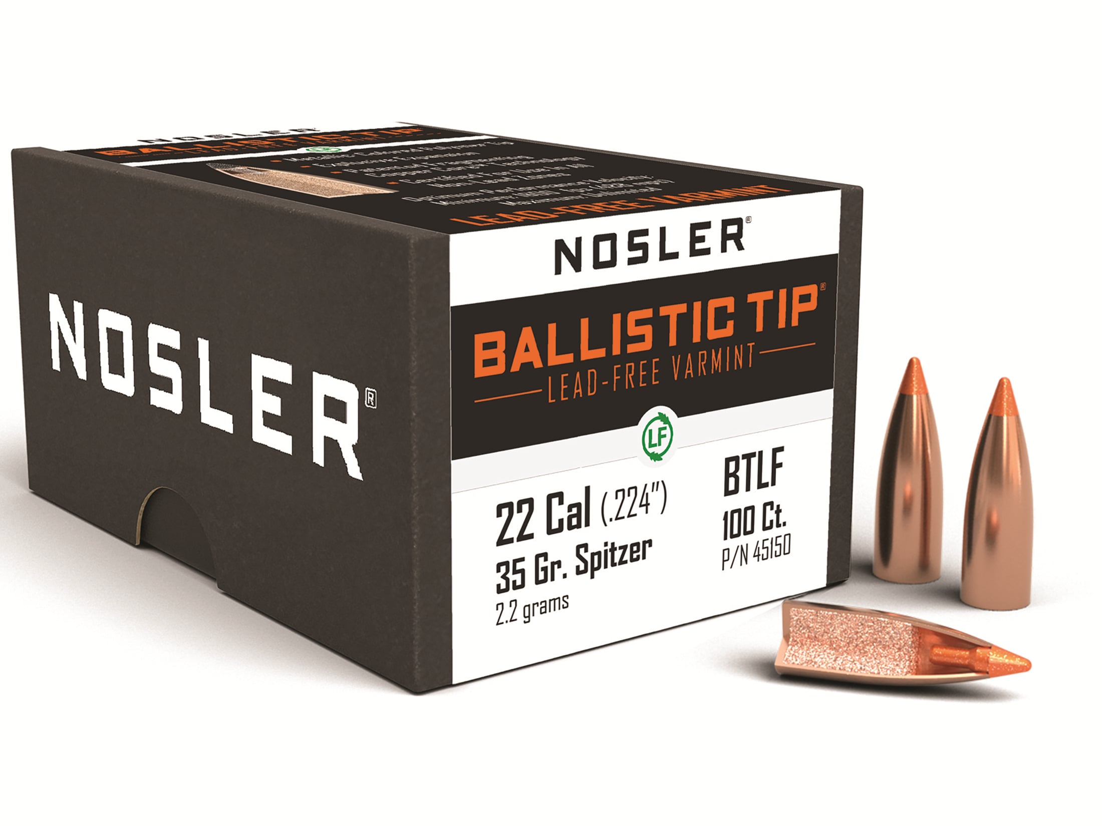 Nosler Ballistic Tip Varmint Bullets 22 Caliber (224 Diameter) 50 Grain Ballistic Tip Lead-Free Box of 100