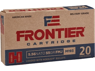 Frontier Cartridge Military Grade Ammunition 5.56x45mm NATO 55 Grain XM193 Hornady Full Metal Jacket Boat Tail Case of 500 (25 Boxes of 20)