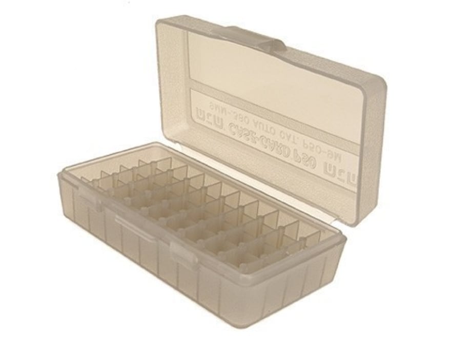 MTM FlipTop Ammo Box 380 ACP, 9mm Luger 50Round Plastic ClearSmoke