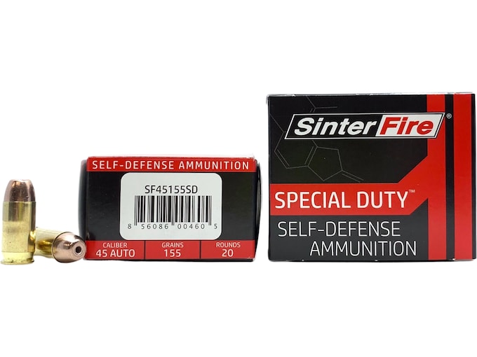 SinterFire Special Duty 45 ACP Ammo 155 Grain Frangible Hollow Point Lead Free Box of 20