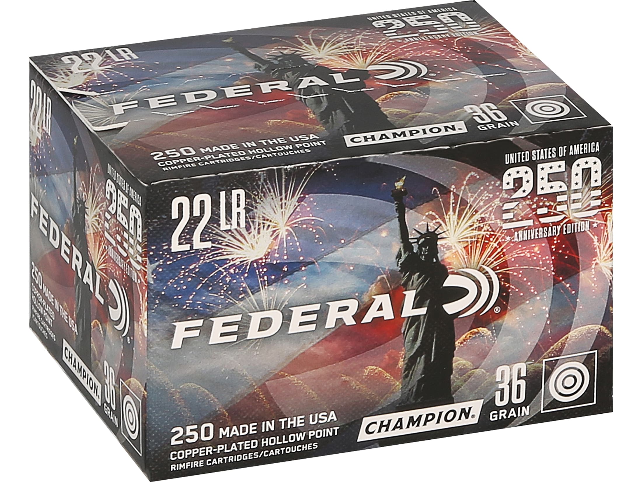 Federal Premium Champion USA 250th Edition 22LR Ammo 36 Grain Plated Hollow Point Box of 250 Bulk