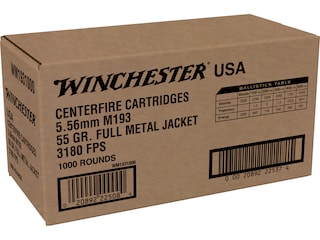 Winchester USA Ammunition 5.56x45mm NATO 55 Grain M193 Full Metal Jacket Box of 1000 Bulk