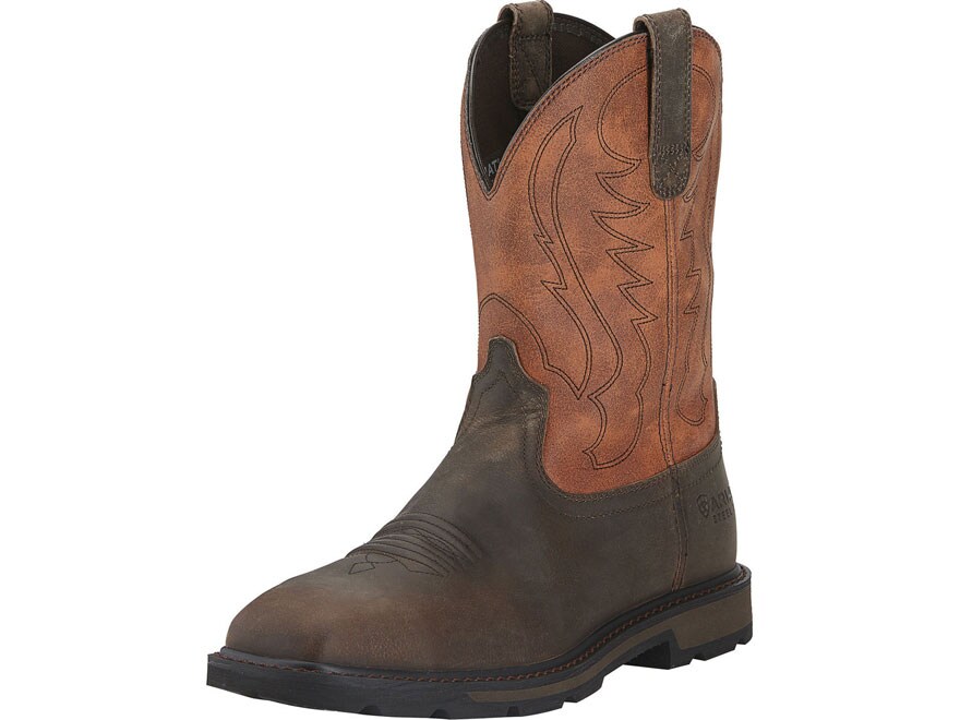 Ariat Groundbreaker 10 Pull-On Square Steel Toe Work Boots Leather