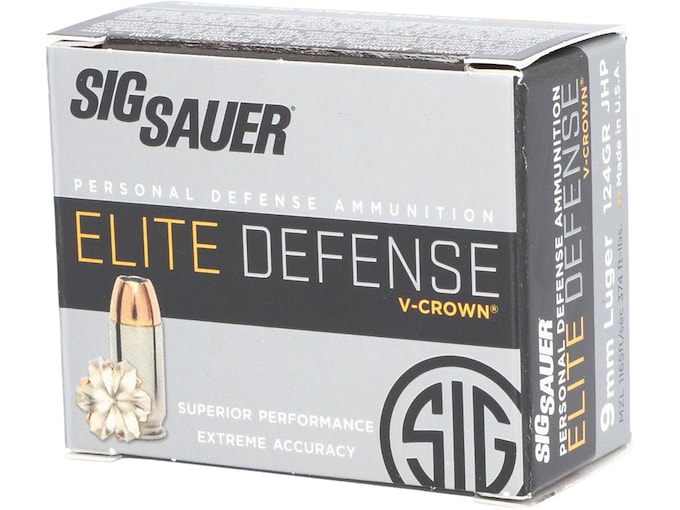 Sig Sauer Elite Performance 9mm Luger Ammo 124 Grain Sig V-Crown Jacketed Hollow Point Box of 20