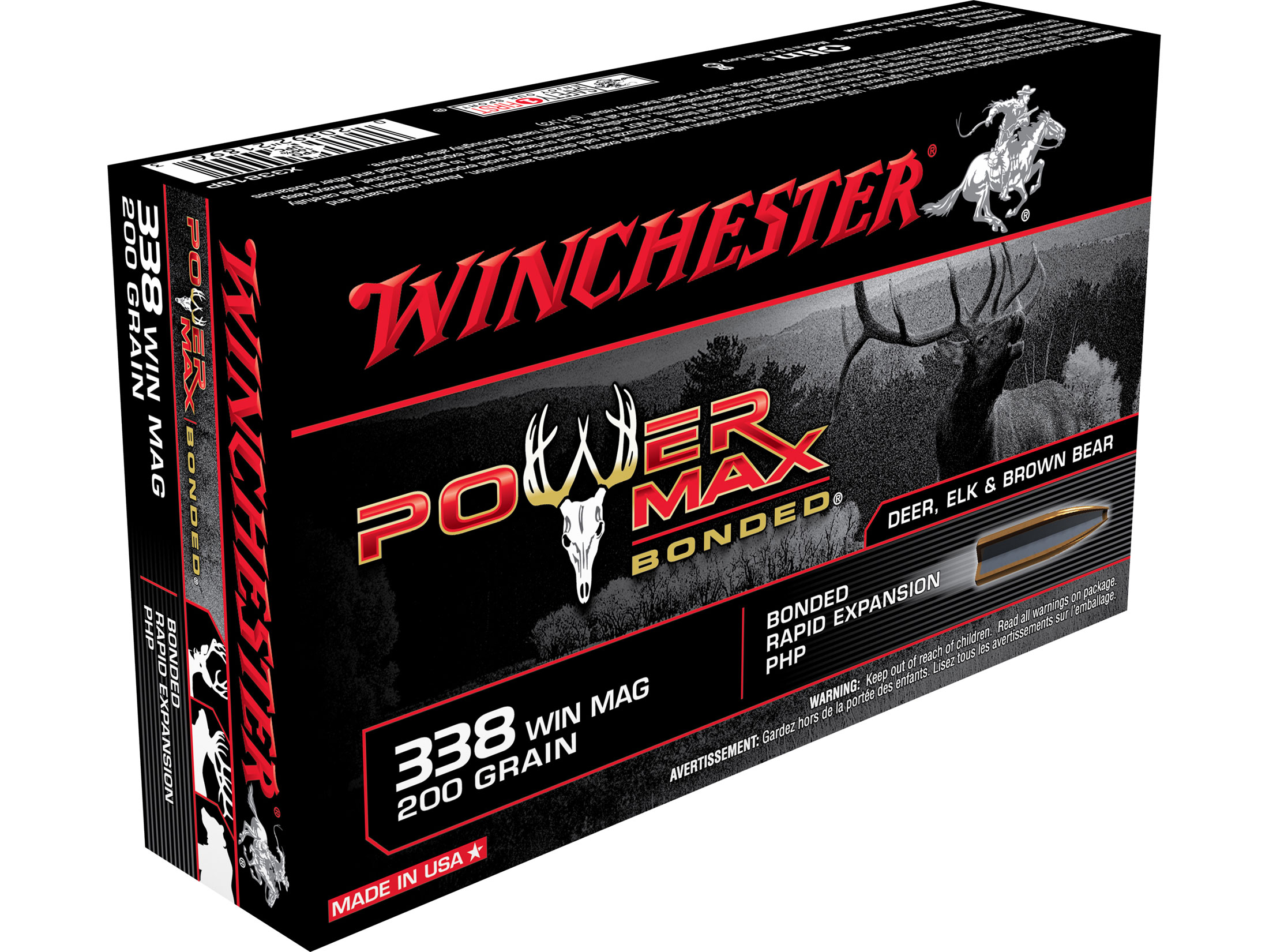 Winchester Power Max Bonded 338 Winchester Mag Ammo 200 Grain Bonded