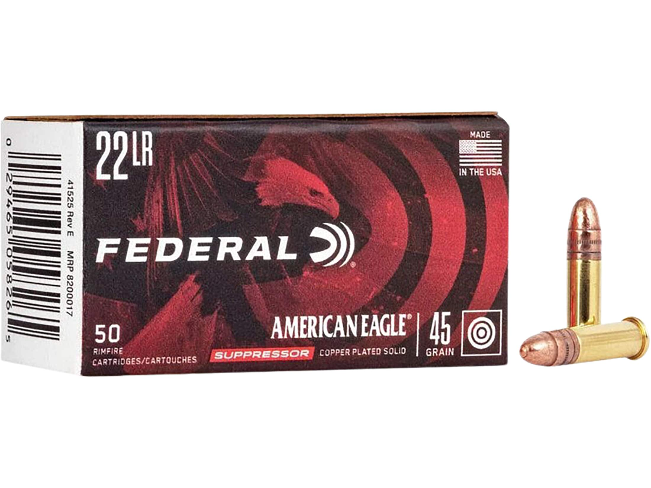 Federal American Eagle Suppressor 22LR Ammo 45 Grain Round Nose Case