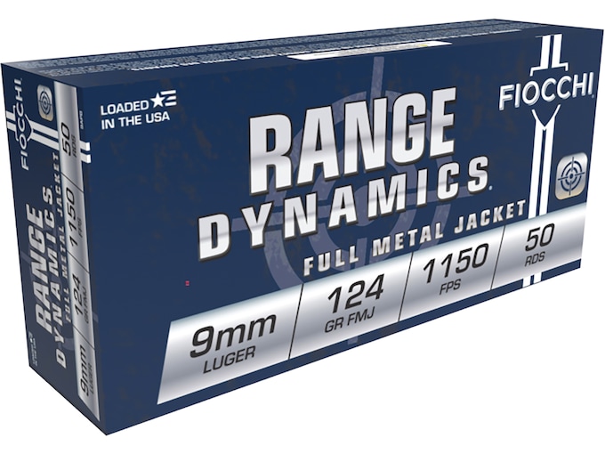 Fiocchi Range Dynamics 9mm Luger Ammo 124 Grain Full Metal Jacket Case of 1000 (20 Boxes of 50)