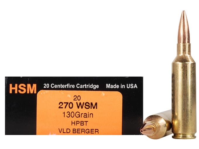 HSM 270WSM130VLD Trophy Gold Extended Range 270 WSM 130 gr Berger Hunting VLD Match 20 Per Box/ 25 Case